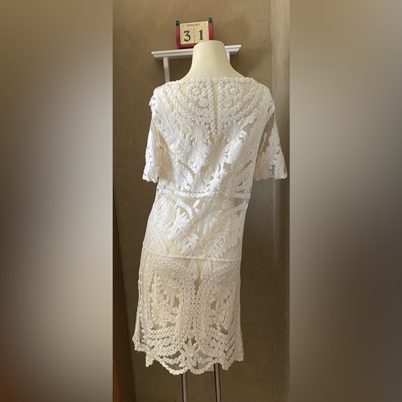 VINTAGE Guipure Lace Boho Style Sheer Dress Ivory - Picture 9 of 12